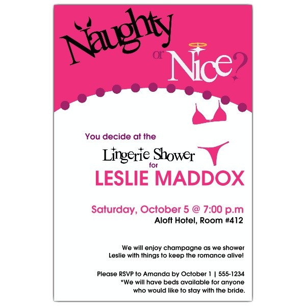 Naughty or Nice Party Invitations Naughty or Nice Lingerie Shower Invitations Paperstyle