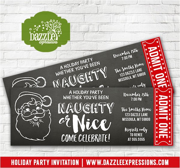 Naughty or Nice Party Invitations Printable Naughty or Nice Holiday Party Chalkboard Ticket
