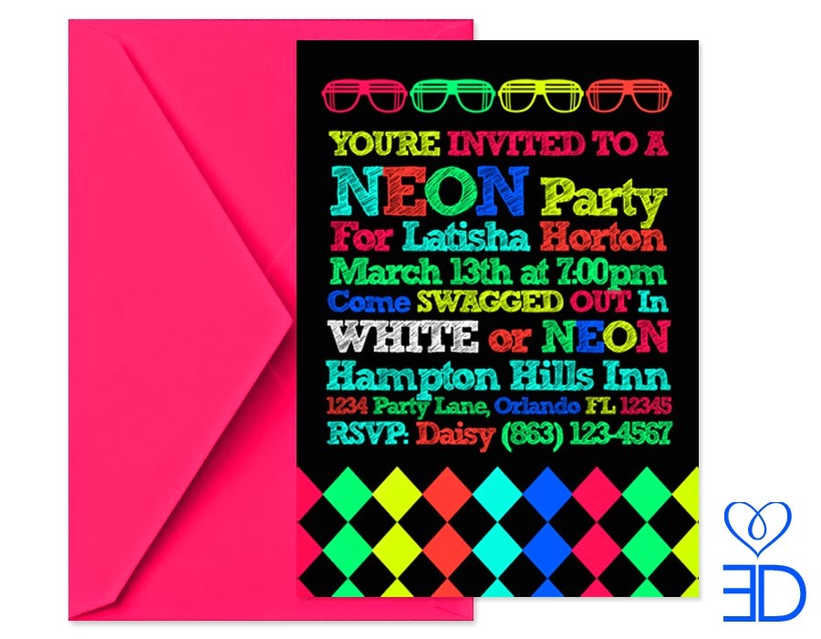 Neon Party Invitation Template Eccentric Designs by Latisha Horton New Party