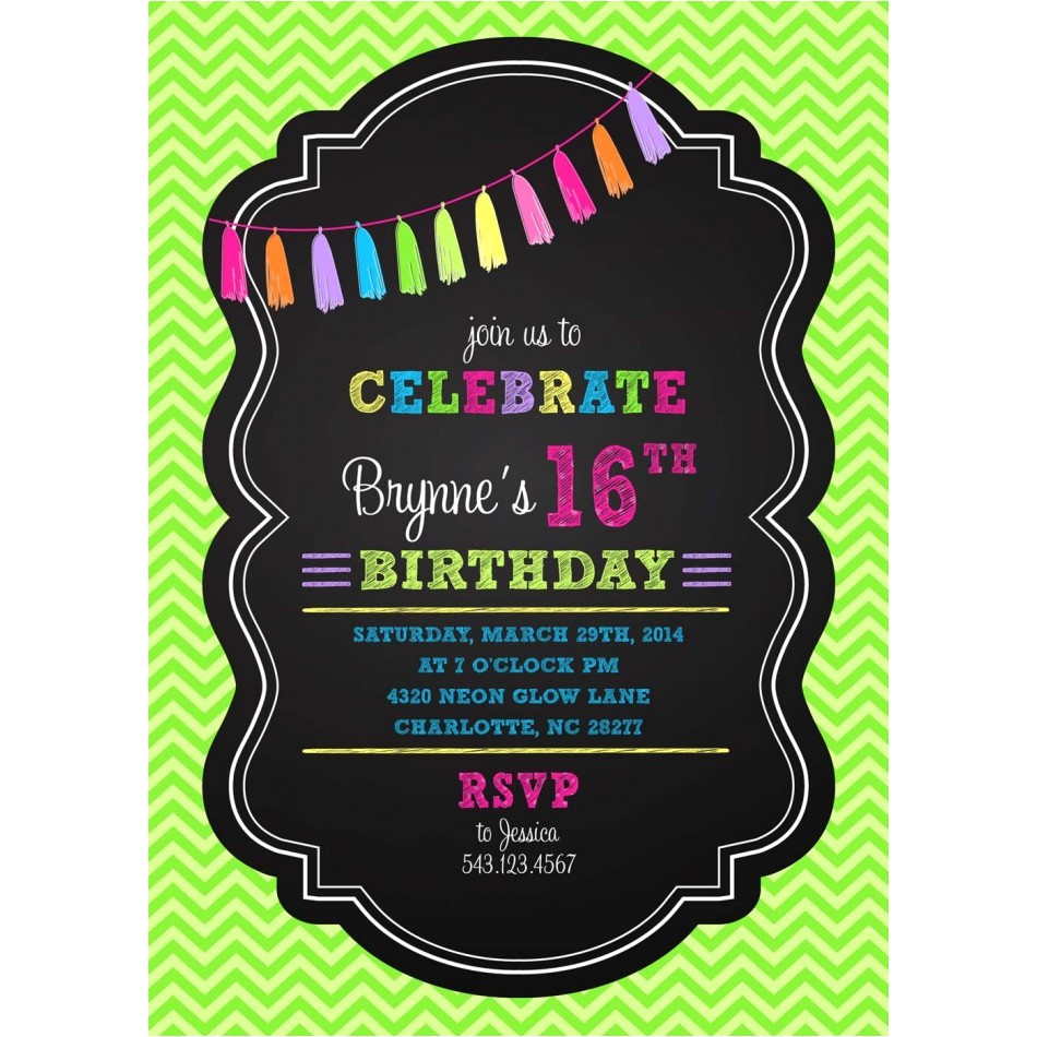 Neon themed Party Invitations 12 Best Images Of Neon Party theme Invitation Wording
