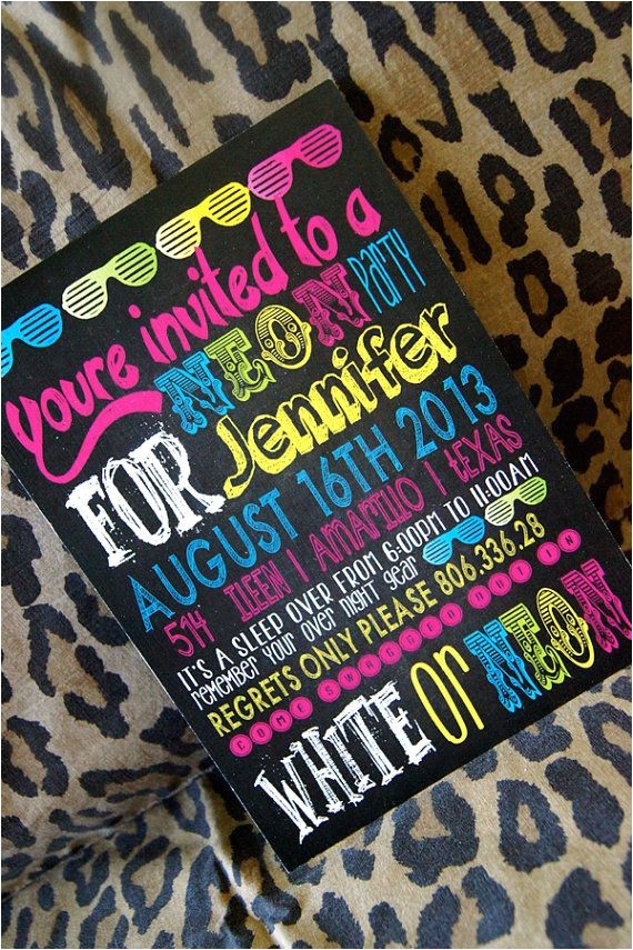 Neon themed Party Invitations Bright Neon theme Birthday Party Invitations Glow In the