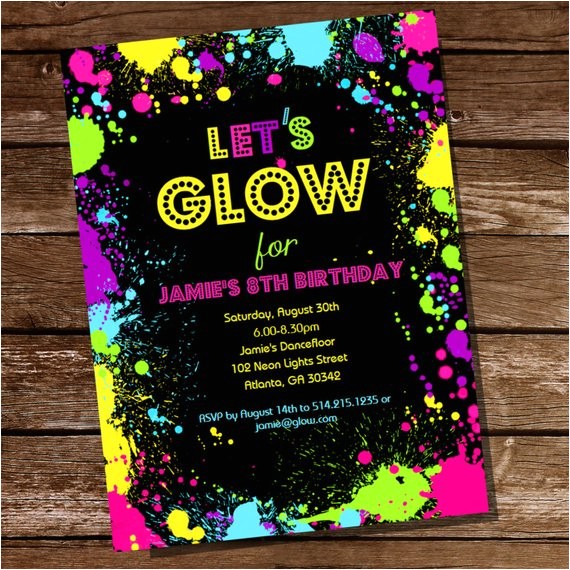 Neon themed Party Invitations Neon Glow Party theme Invitation Instantly by Sunshineparties