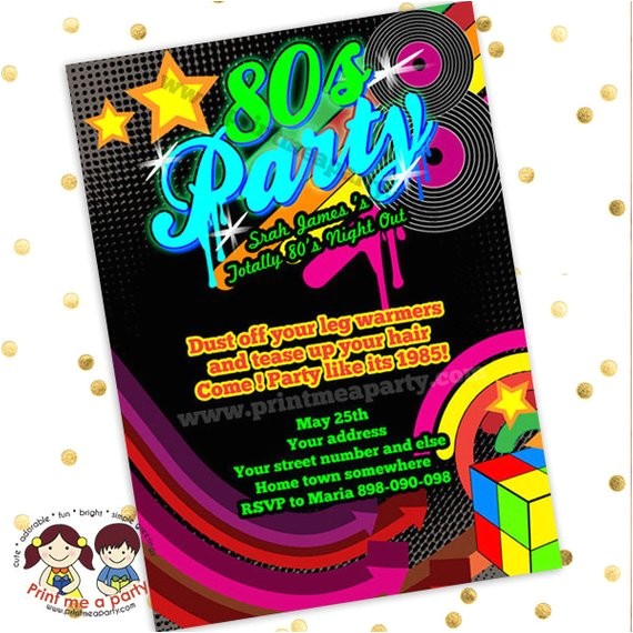 Neon themed Party Invitations totally 80 39 S Bling and Neon Birthday Party Invitation