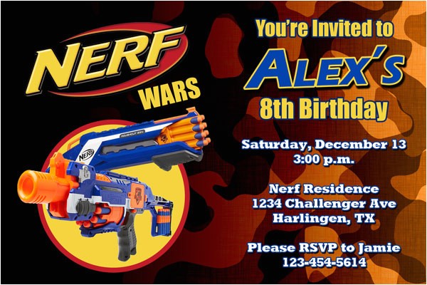 Nerf Gun Birthday Party Invitations Printable Nerf Invitations by General Prints