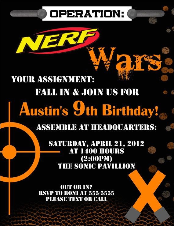 Nerf War Party Invitation Template Nerf Dart Digital Birthday Invitation by Stonelovedesigns