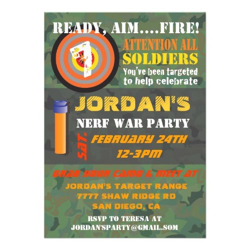 Nerf War Party Invitation Template Personalized Nerf War Invitations Custominvitations4u Com