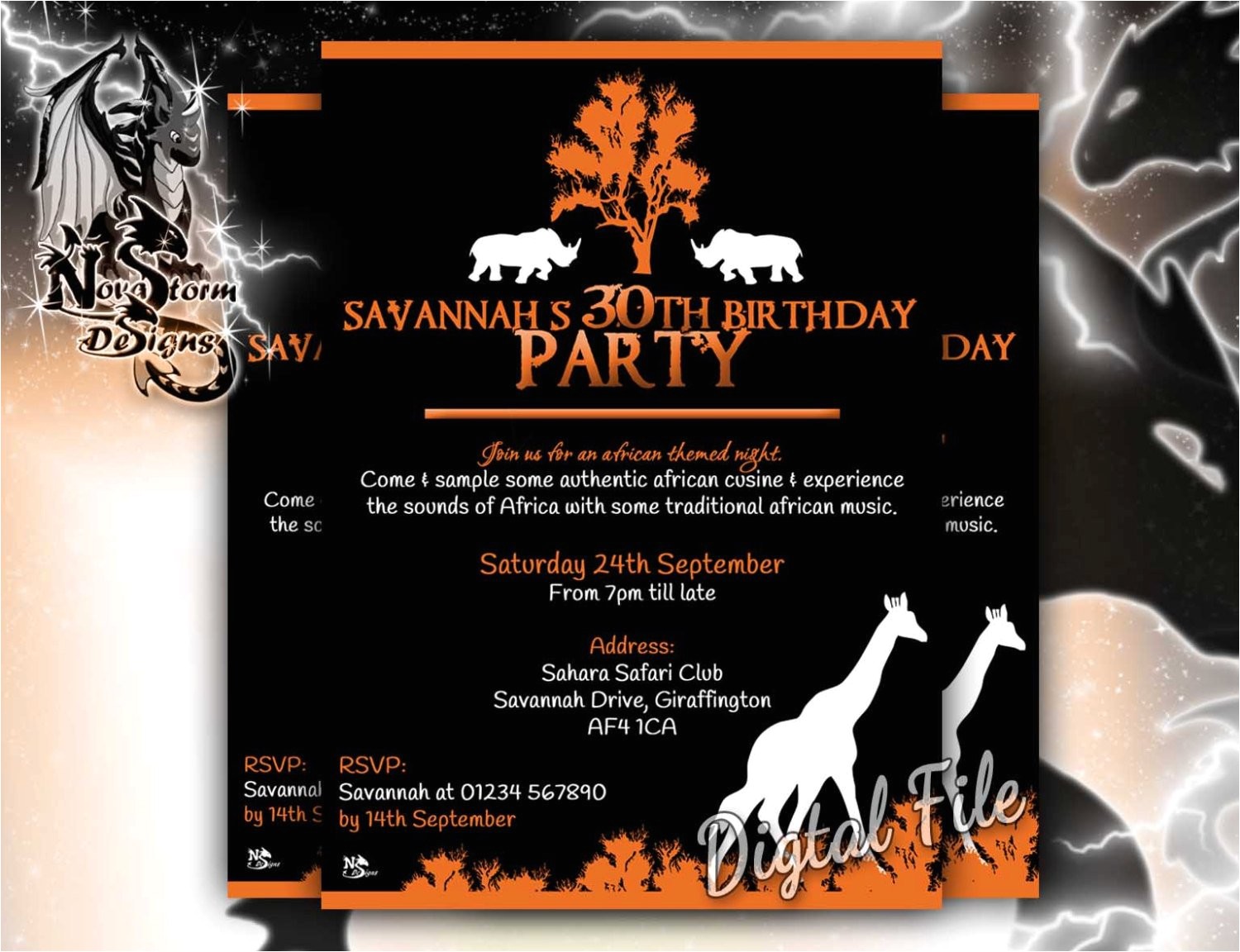 Nightclub themed Party Invitations African Party Invitations themed Night Birthdays Dinners