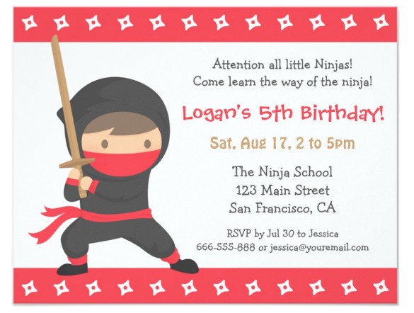 Ninja Birthday Party Invitation Template Free 38 Kids Birthday Invitation Templates Psd Ai Free