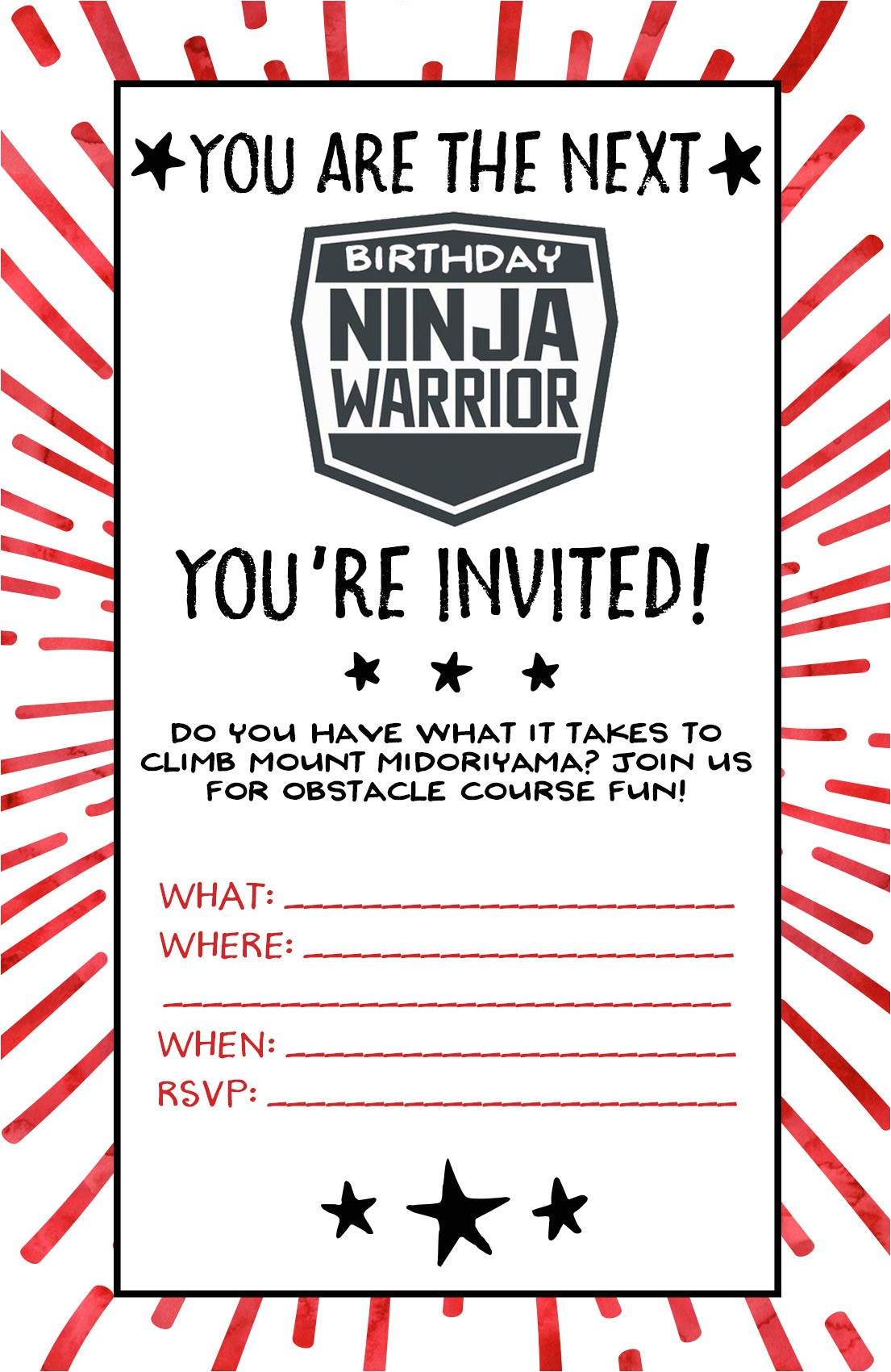 Ninja Birthday Party Invitation Template Free American Ninja Warrior Birthday Party Our Handcrafted Life