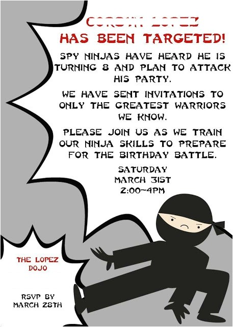 Ninja Birthday Party Invitation Template Free Ninja Birthday Party