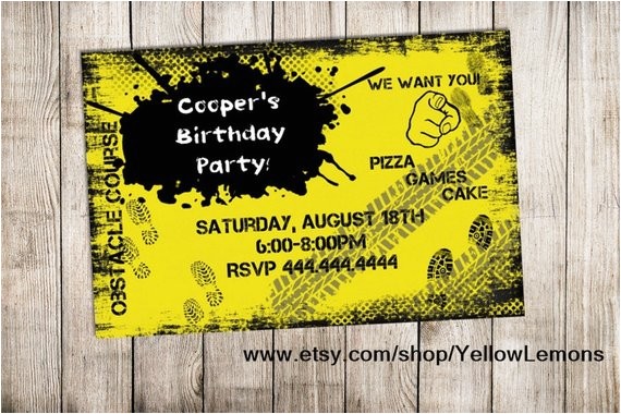 Obstacle Course Birthday Party Invitations Obstacle Birthday Party Invitation Digital File Mud Dirt