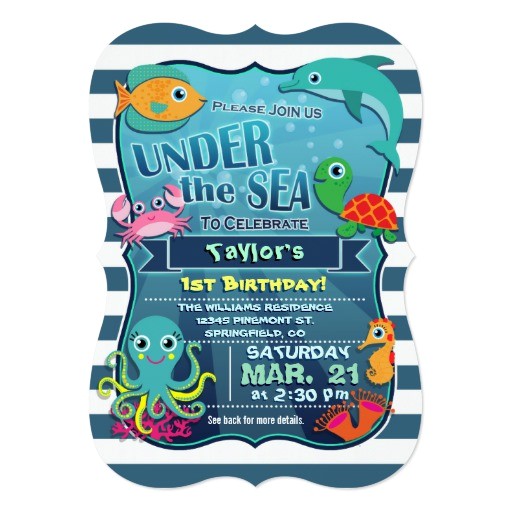 Ocean theme Party Invitations Colorful Kid 39 S Sea Life Birthday Party Invitation Zazzle