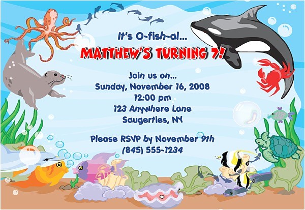Ocean theme Party Invitations Fish Ocean Sea Birthday Party Invitations Fish Ocean Sea