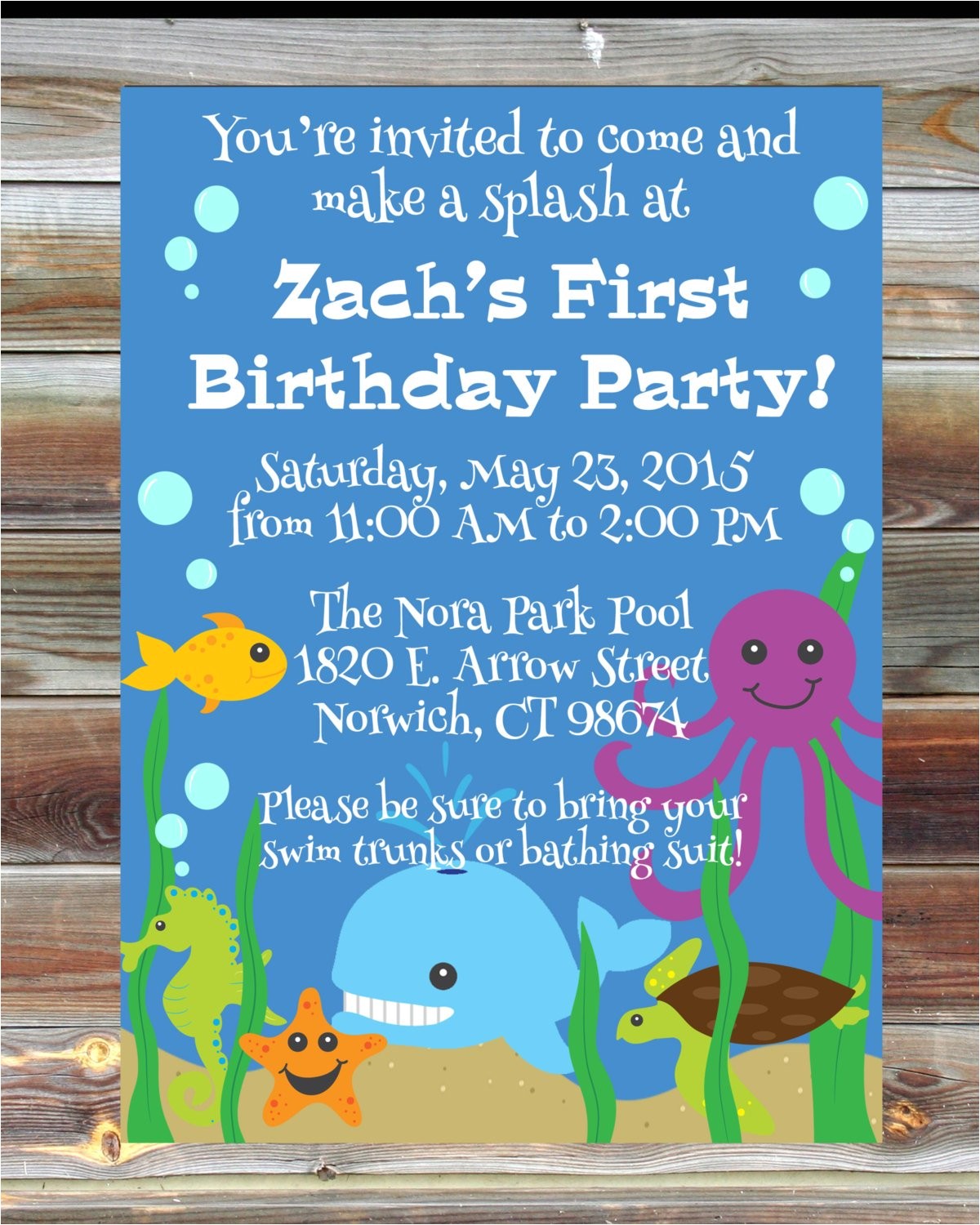 Ocean theme Party Invitations Ocean theme First Birthday Invitation 1st 2nd 3rd Birthday