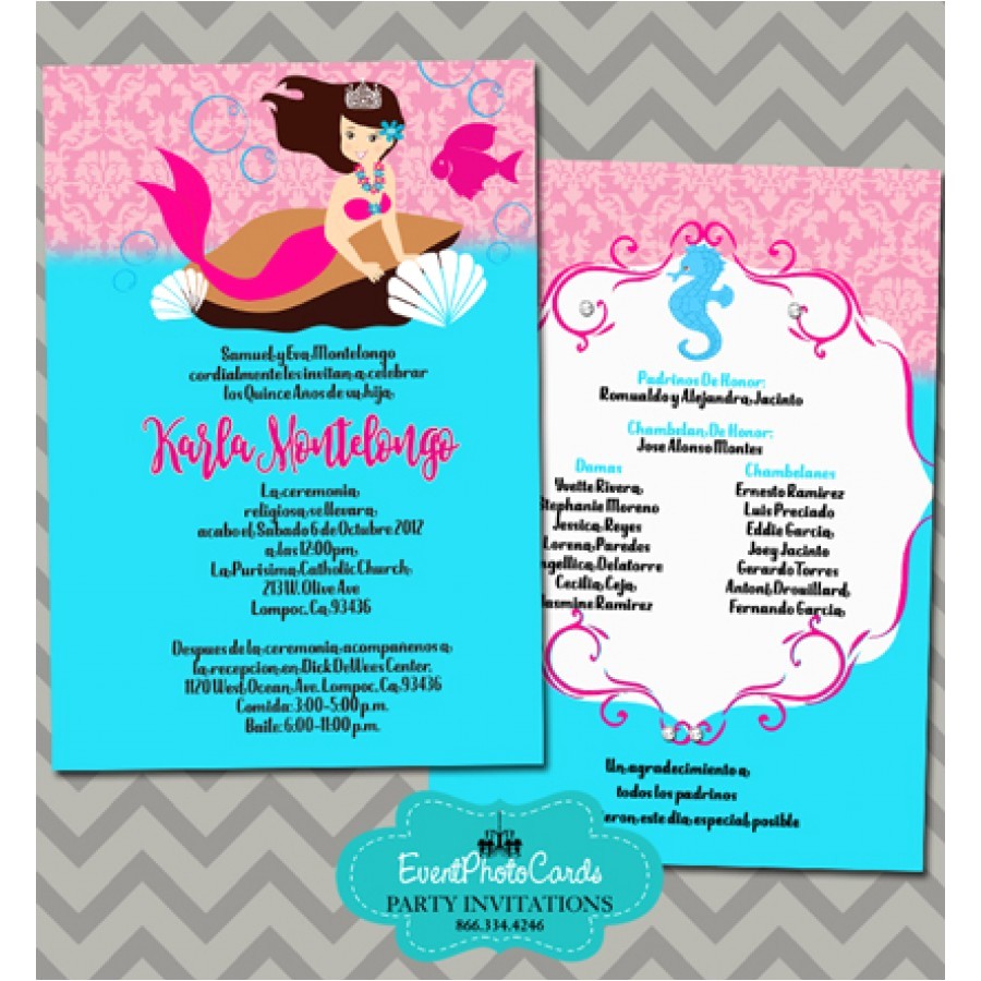 Ocean theme Party Invitations Ocean theme Quinceanera Invitations Pink Turquoise