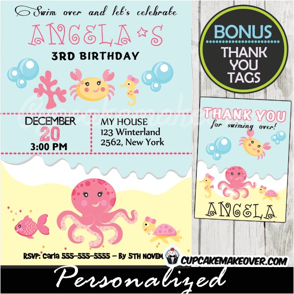 Ocean theme Party Invitations Under the Sea Girl Birthday Invitation Personalized D2