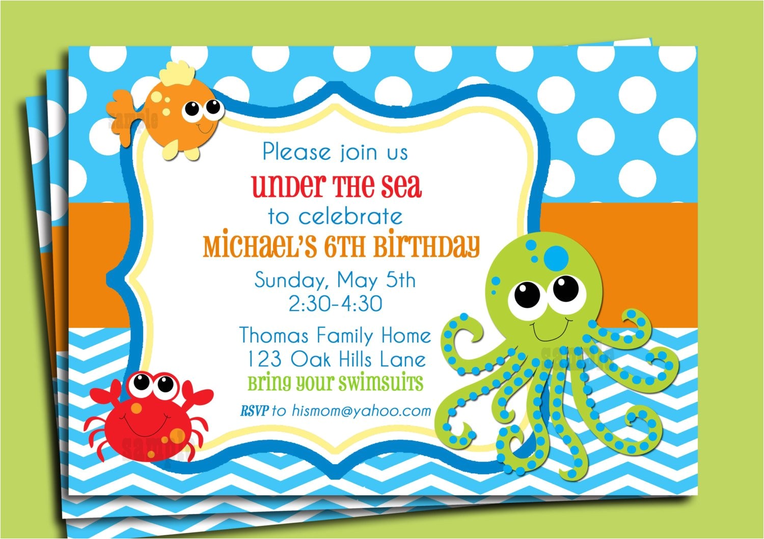 Ocean theme Party Invitations Under the Sea Invitation Printable or Printed with Free