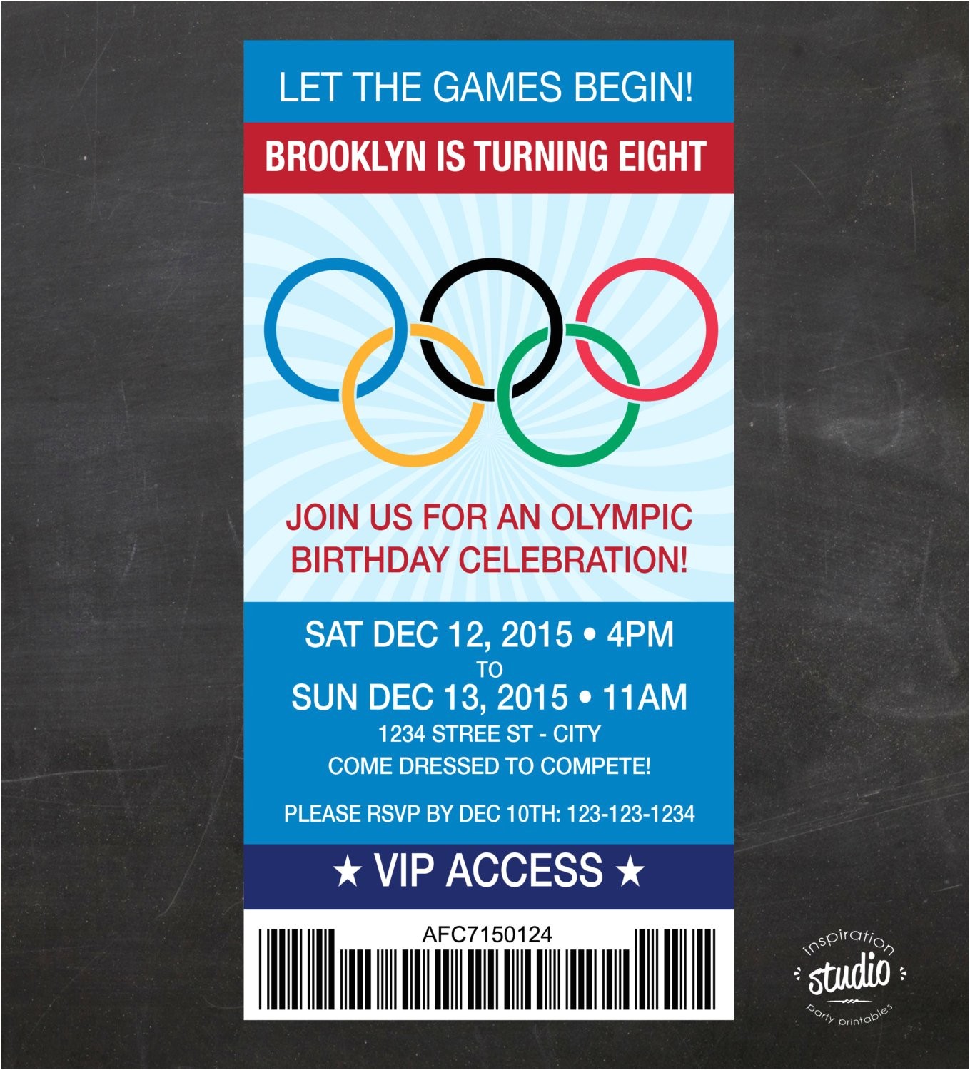 Olympic Party Invitation Template Olympics Ticket Birthday Invite Let the Games Begin Custom