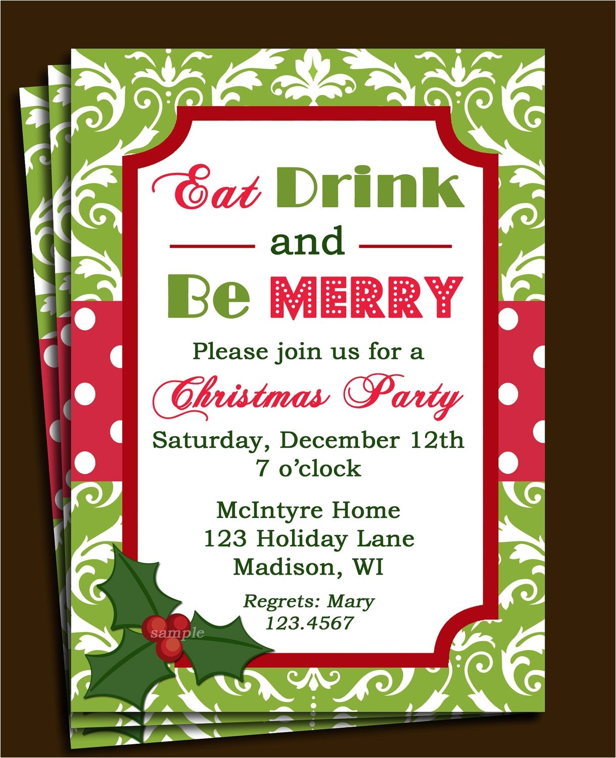 Order Christmas Party Invitations Christmas Party Invitation Printable or Printed with Free