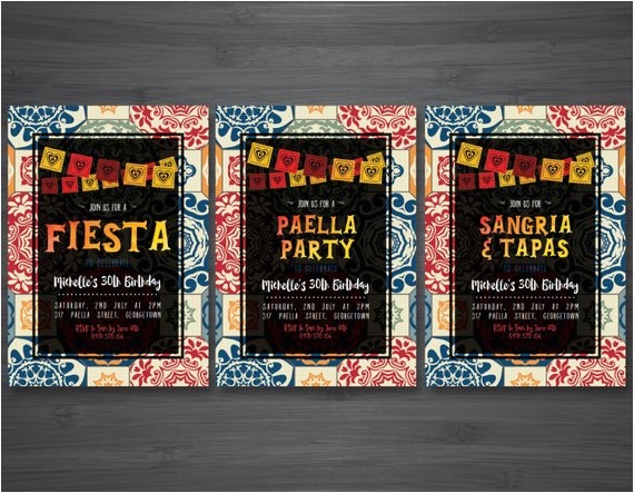 Paella Party Invitations Fiesta Invitation Sangria and Tapas by Frankiebeardesigns