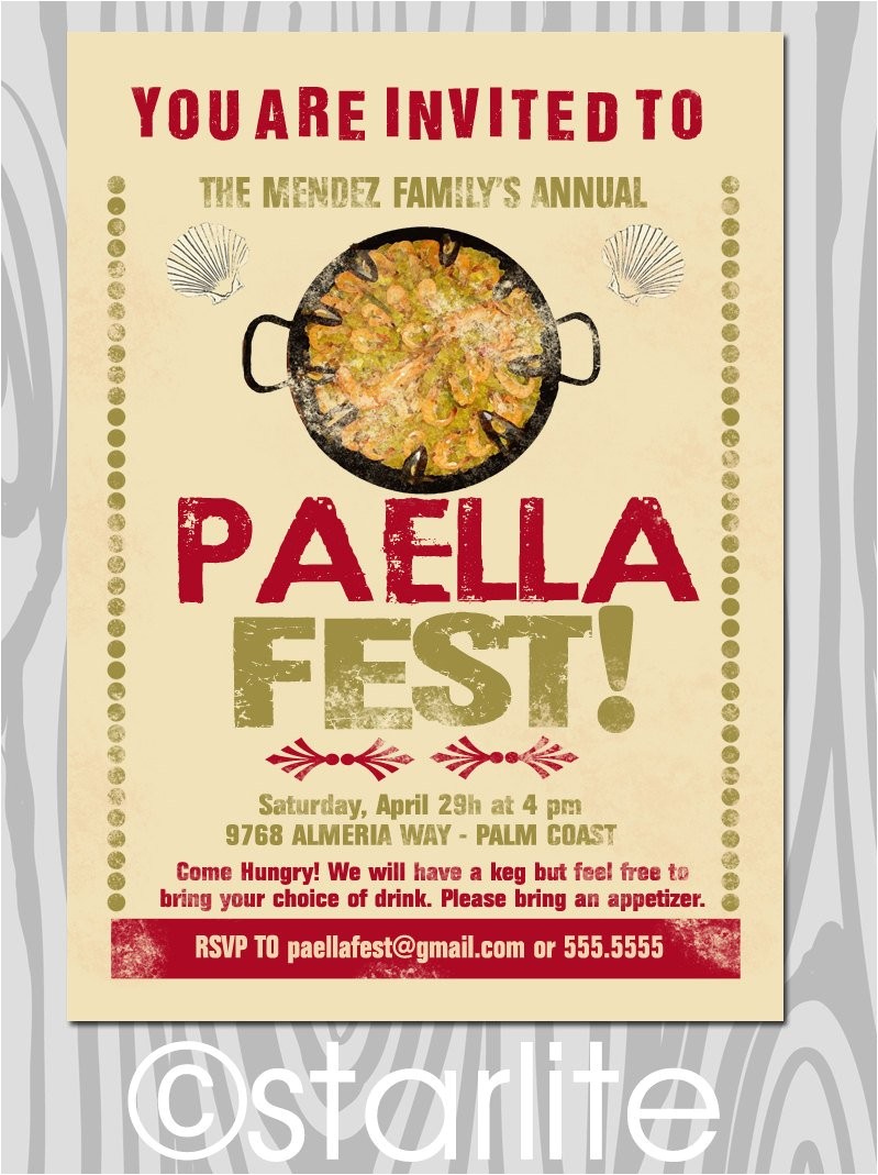 Paella Party Invitations Paella Party Invitation Paella Dinner Invitation by Starwedd