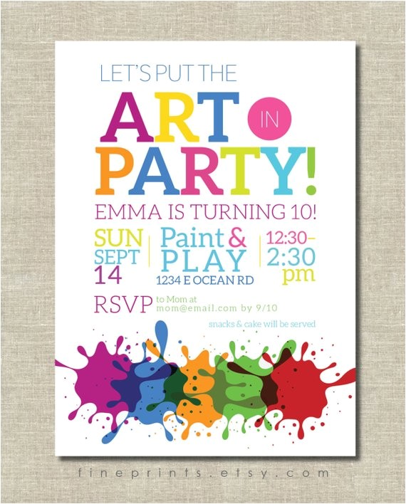 Paint Party Invitation Ideas Art Party Invitation Painting Party Art Birthday Party