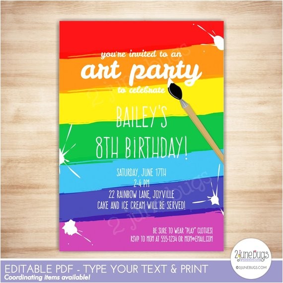 Paint Party Invitation Template Free Art Party Invitation Template Paint Party Printable