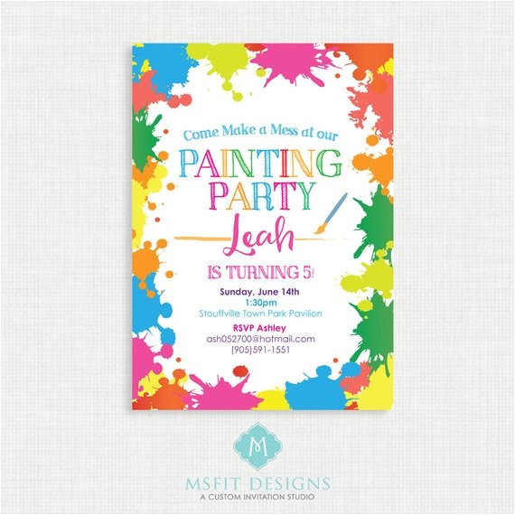 Paint Party Invitation Template Paint Party Birthday Invitation Painting Birthday Printable