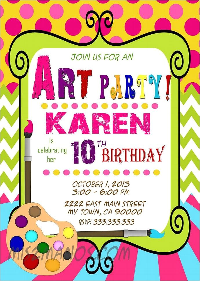 Painting Party Invitations Free Printable Art Party Invitation Art Birthday Paint Mis2manos