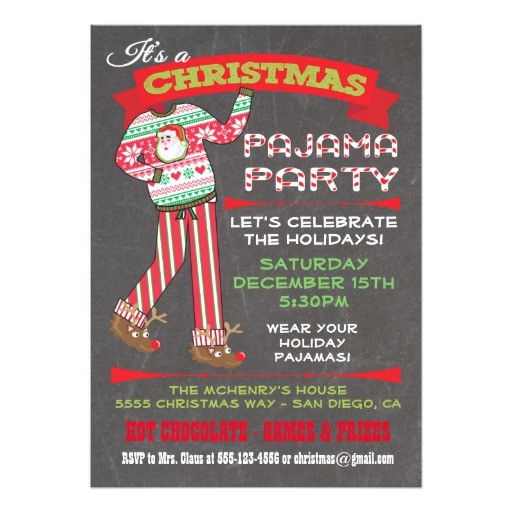 Pajama Party Invitation Wording for Adults Chalkboard Christmas Pajama Party Invitations Zazzle
