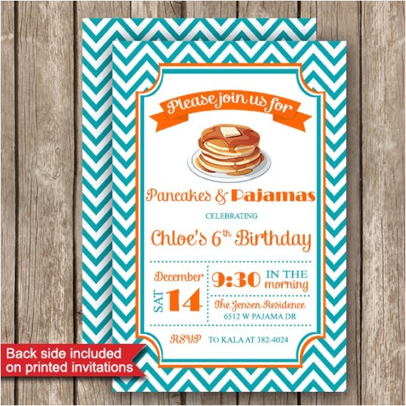 Pancake and Pajama Birthday Party Invitations Pajamas and Pancakes Party Invitations Printed or by