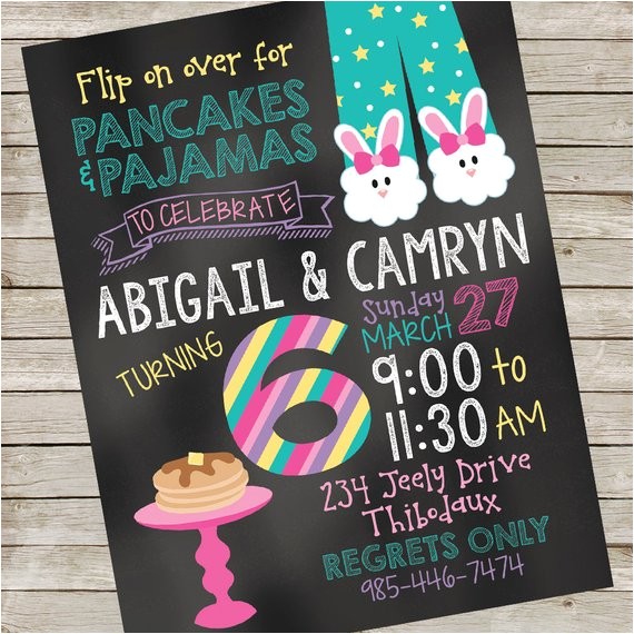 Pancake and Pajama Birthday Party Invitations Pancakes and Pajamas Invitation Piy File Pancakes Pjs