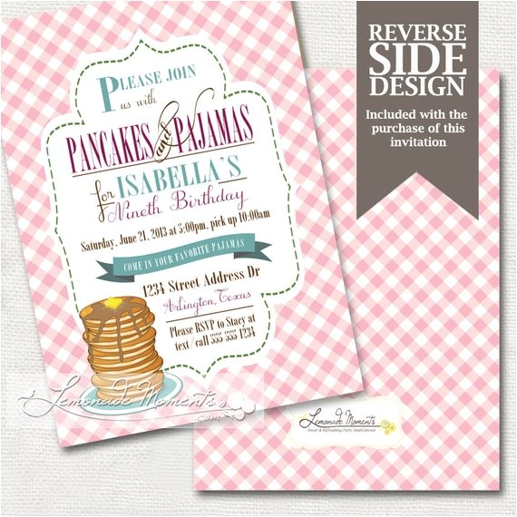 Pancake and Pajama Birthday Party Invitations Pancakes and Pajamas Party Invitation Pj Slumber Party