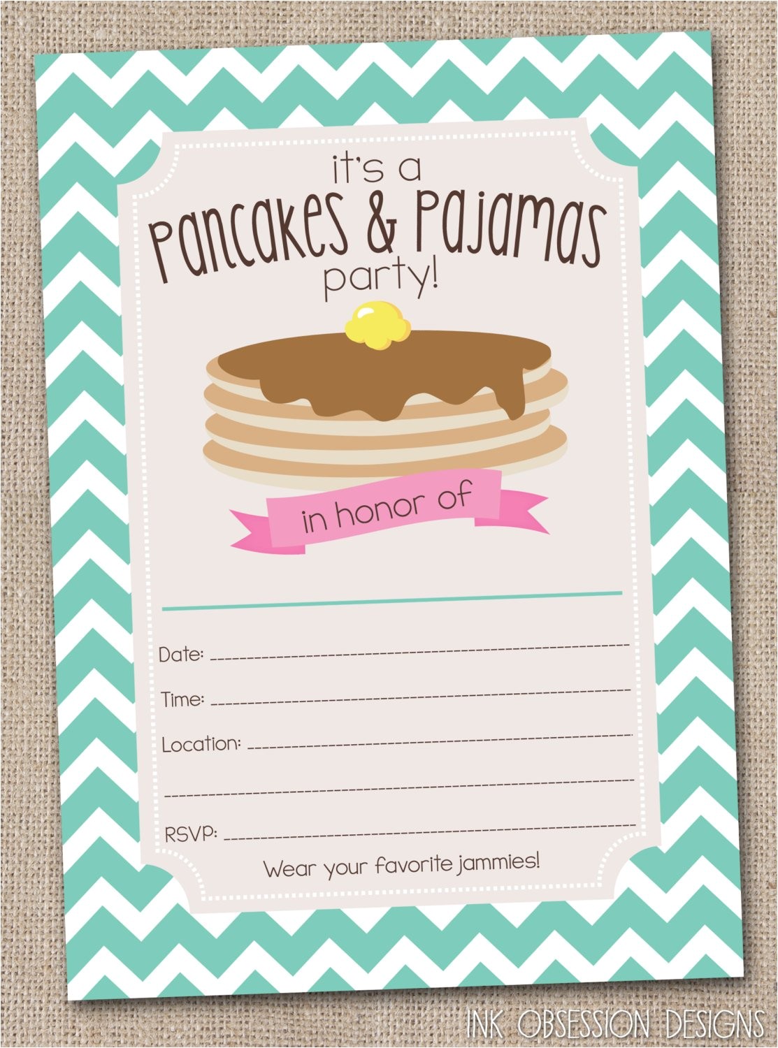 Pancake and Pajama Birthday Party Invitations Pancakes Pajamas Party Invitations by Inkobsessiondesigns