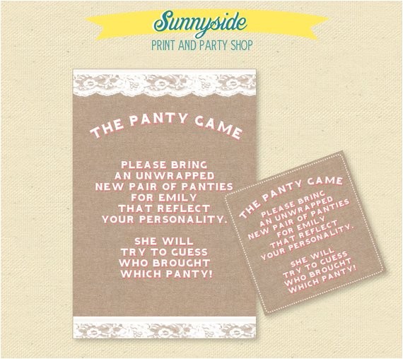 Panty Party Invitations Panty Game Printable Invite or Enclosure Pink Burlap