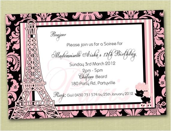 Paris themed Birthday Party Invitation Wording Paris themed Personalised Birthday Invitation You Print Paris themed Birthday Party Invitation Wording Paris themed Personalised Birthday Invitation You Print