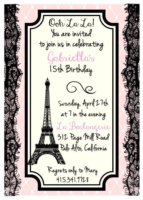 Paris themed Birthday Party Invitation Wording Printed Eiffel tower Parisian theme Birthday Bridal Shower Paris themed Birthday Party Invitation Wording Printed Eiffel tower Parisian theme Birthday Bridal Shower