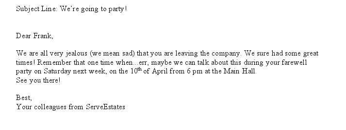 Party Invitation Email to Colleagues Funny Office Farewell Quotes Quotesgram