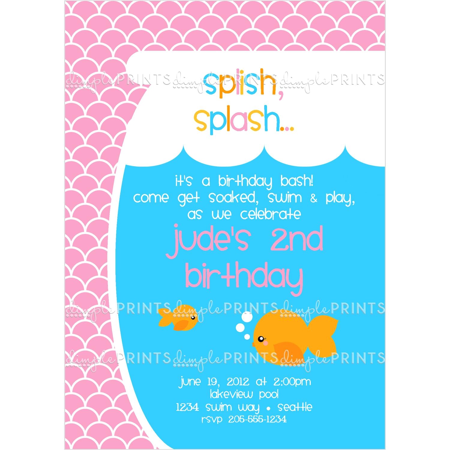 Party Invitation Stores Goldfish Girl Printable Birthday Invitation Dimple