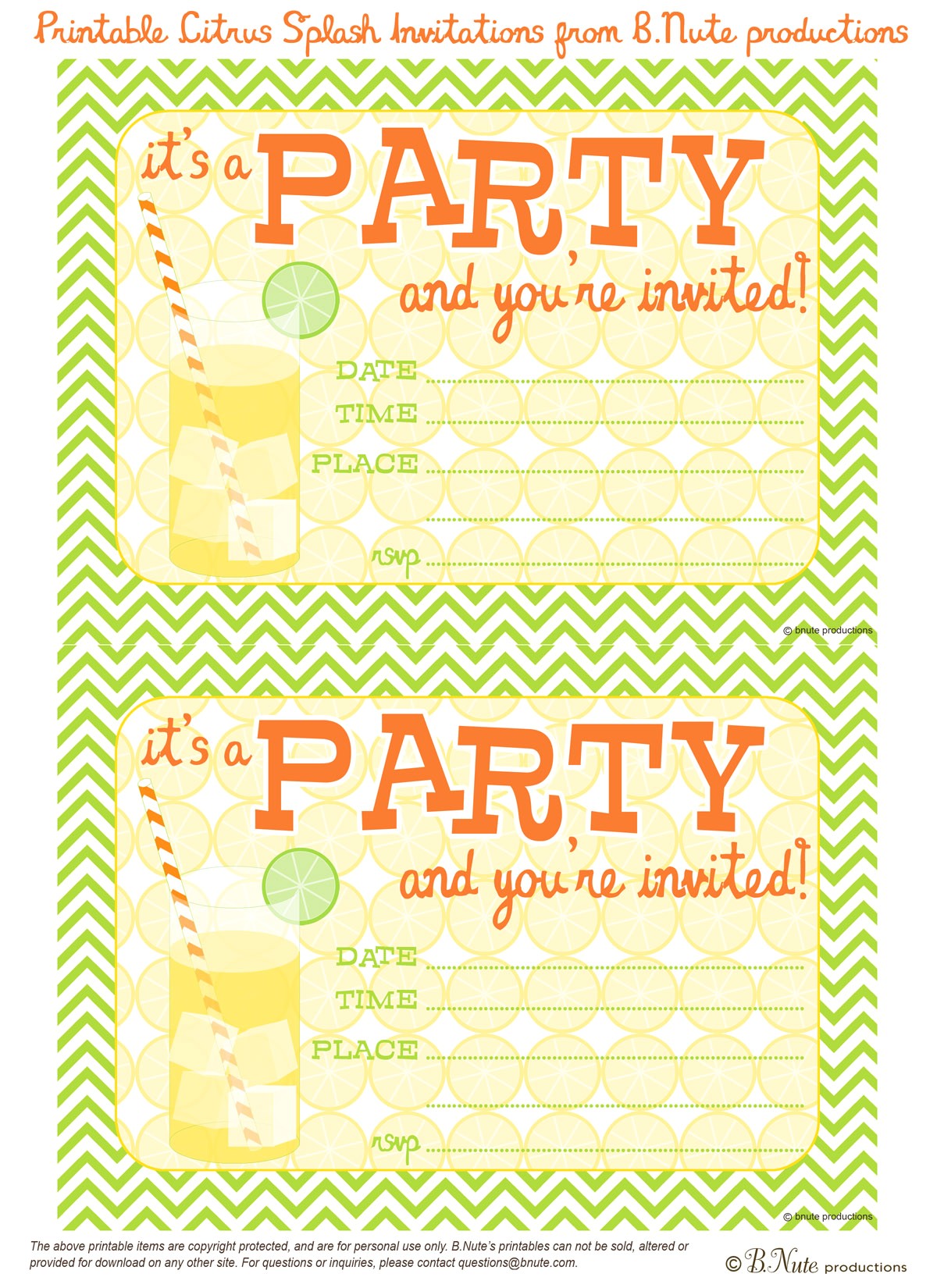 Party Invitations to Print for Free Bnute Productions Free Printable Citrus Splash Invitations Party Invitations to Print for Free Bnute Productions Free Printable Citrus Splash Invitations