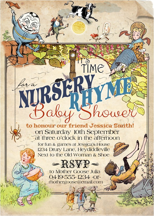 Party Rhymes Invitations Nursery Rhyme Baby Invitation