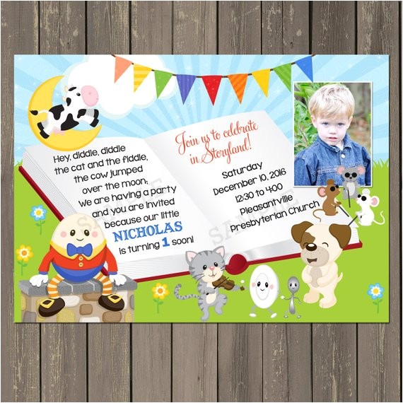 Party Rhymes Invitations Nursery Rhyme Birthday Invitation Boys Story Book