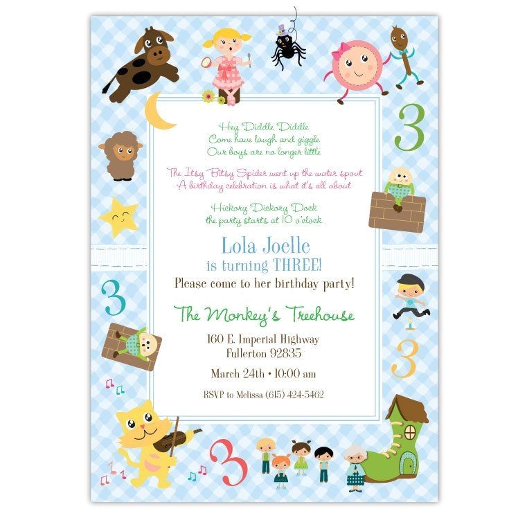 Party Rhymes Invitations Nursery Rhymes Birthday Invitations Nursery Birthdays
