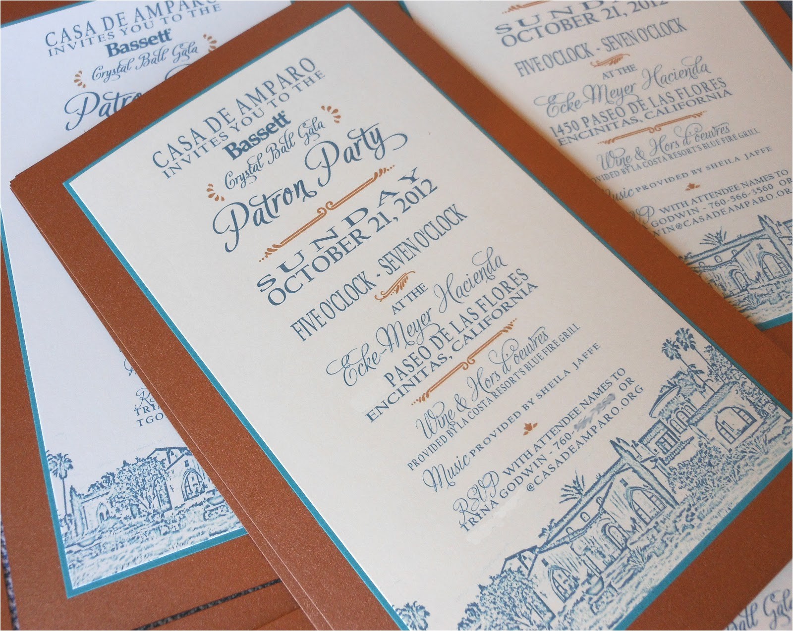 Patron Party Invitation Kim Grant Ink Such Copper and Teal Invitation for the