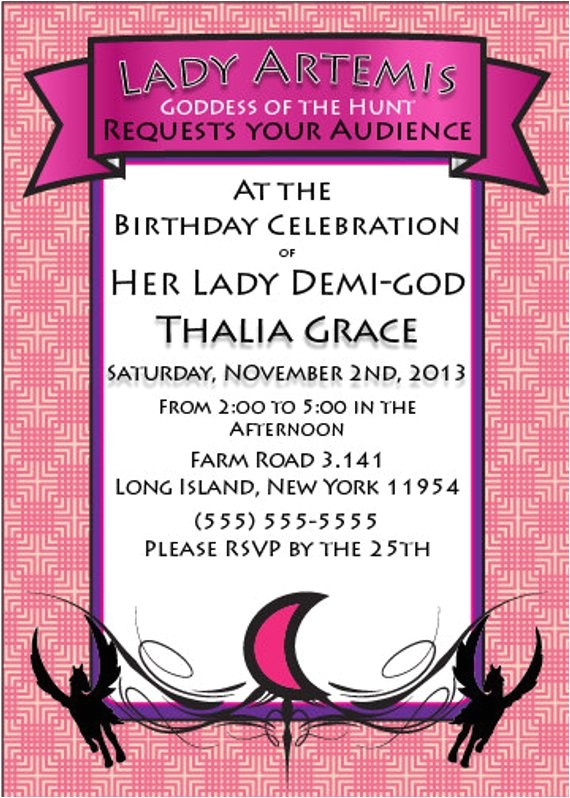 Percy Jackson Birthday Party Invitations Demi God Percy Jackson Inspired Greek God Half Blood themed