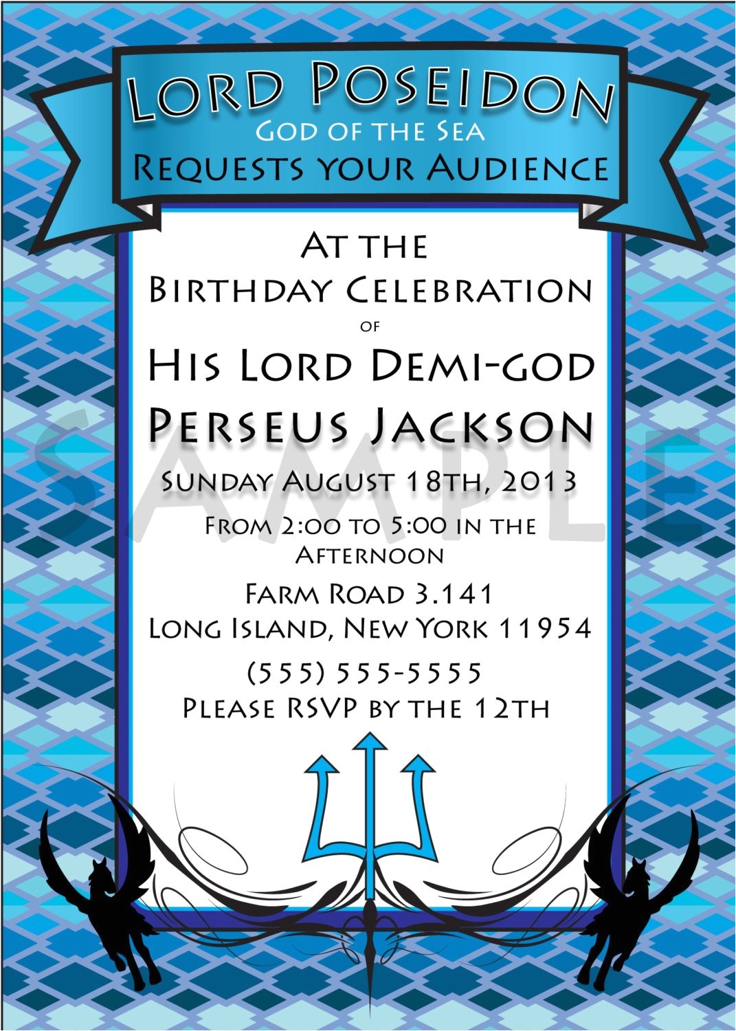 Percy Jackson Birthday Party Invitations Demi God Percy Jackson Inspired Greek God Half Blood themed