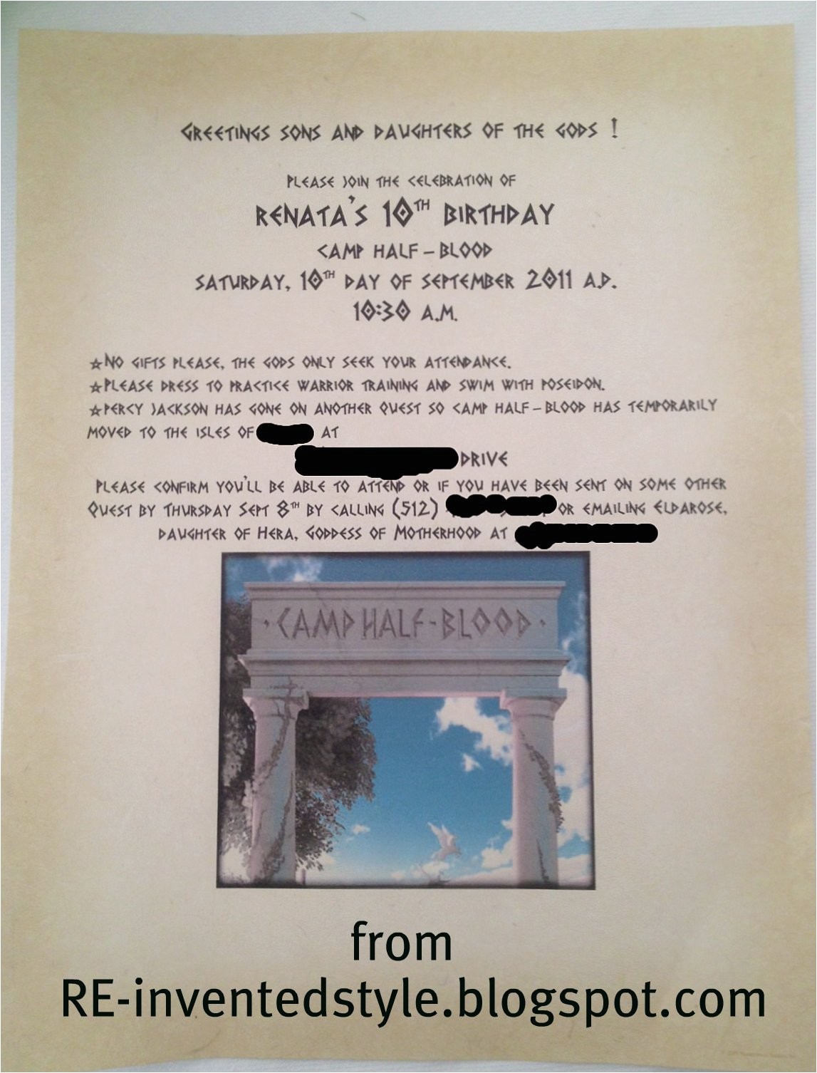 Percy Jackson Birthday Party Invitations Re Invented Style Re Ceiving Guests Percy Jackson