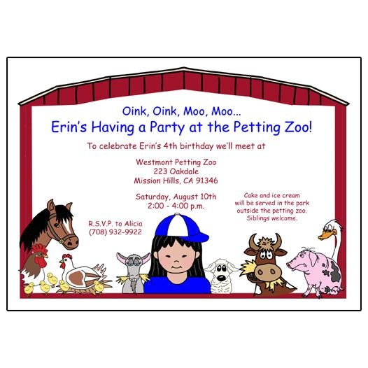 Petting Zoo themed Birthday Party Invitations Barnyard or Petting Zoo Birthday Party Invitation Girl