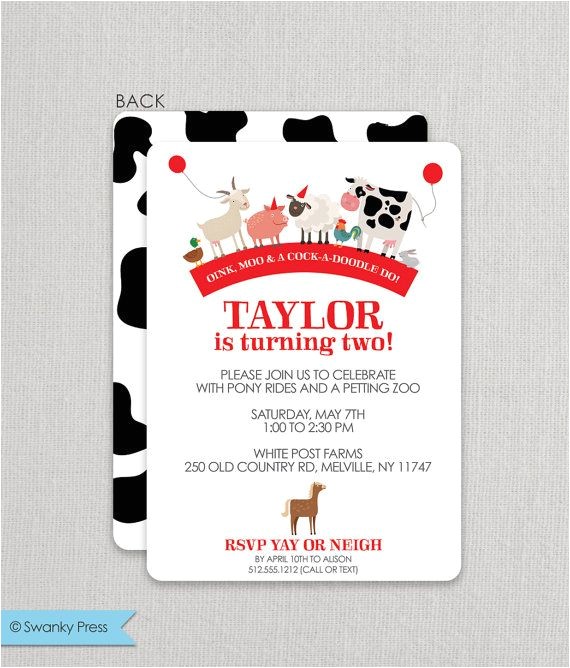 Petting Zoo themed Birthday Party Invitations Farm Birthday Invitation for A Girl or Boy Farm by