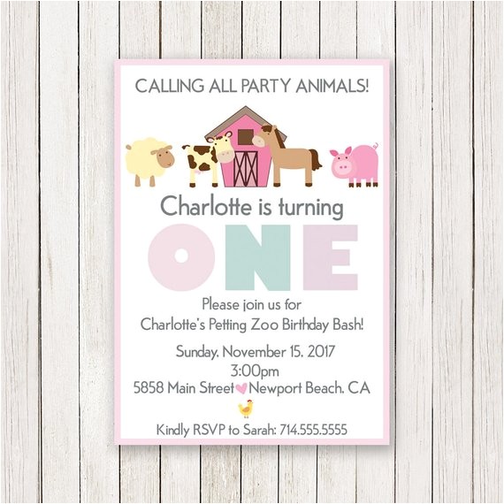 Petting Zoo themed Birthday Party Invitations Girl Barnyard Birthday Invitation Petting Zoo Invite